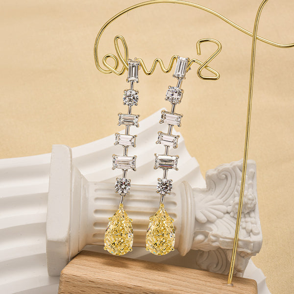 Louily Dainty Pear Cut Yellow Stone Drop Earrings