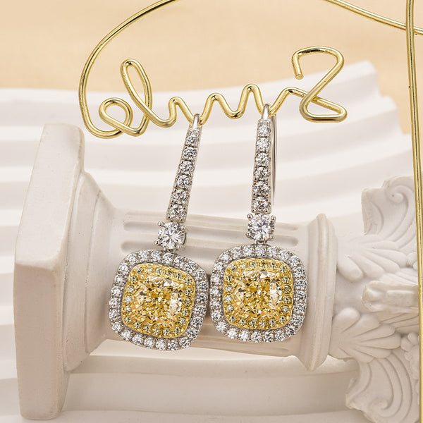 Louily Yellow Stone Cushion Cut Women's Earrings