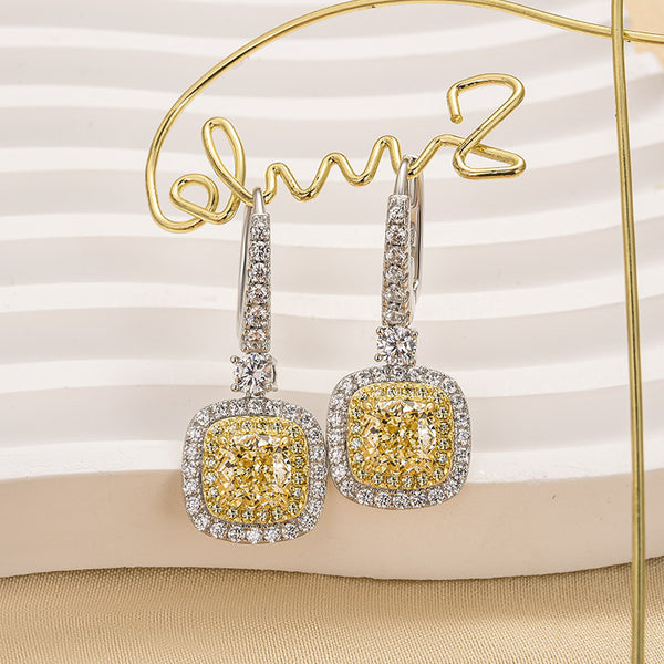 Louily Yellow Stone Cushion Cut Women's Earrings