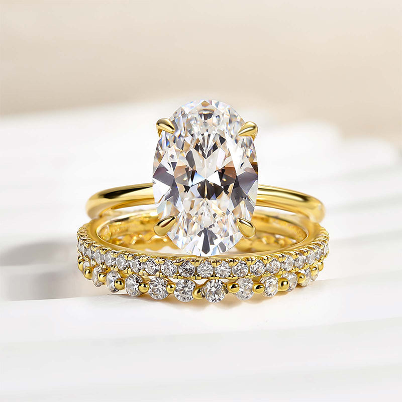 Louily Oval Cut Yellow Gold Women's Wedding Ring Set In Sterling Silver - louilyjewelry