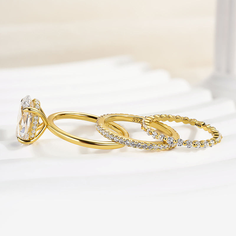 Louily Oval Cut Yellow Gold Women's Wedding Ring Set In Sterling Silver - louilyjewelry