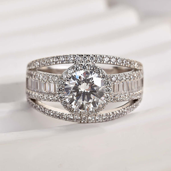 Louily Special Three Layer Halo Round Cut Engagement Ring