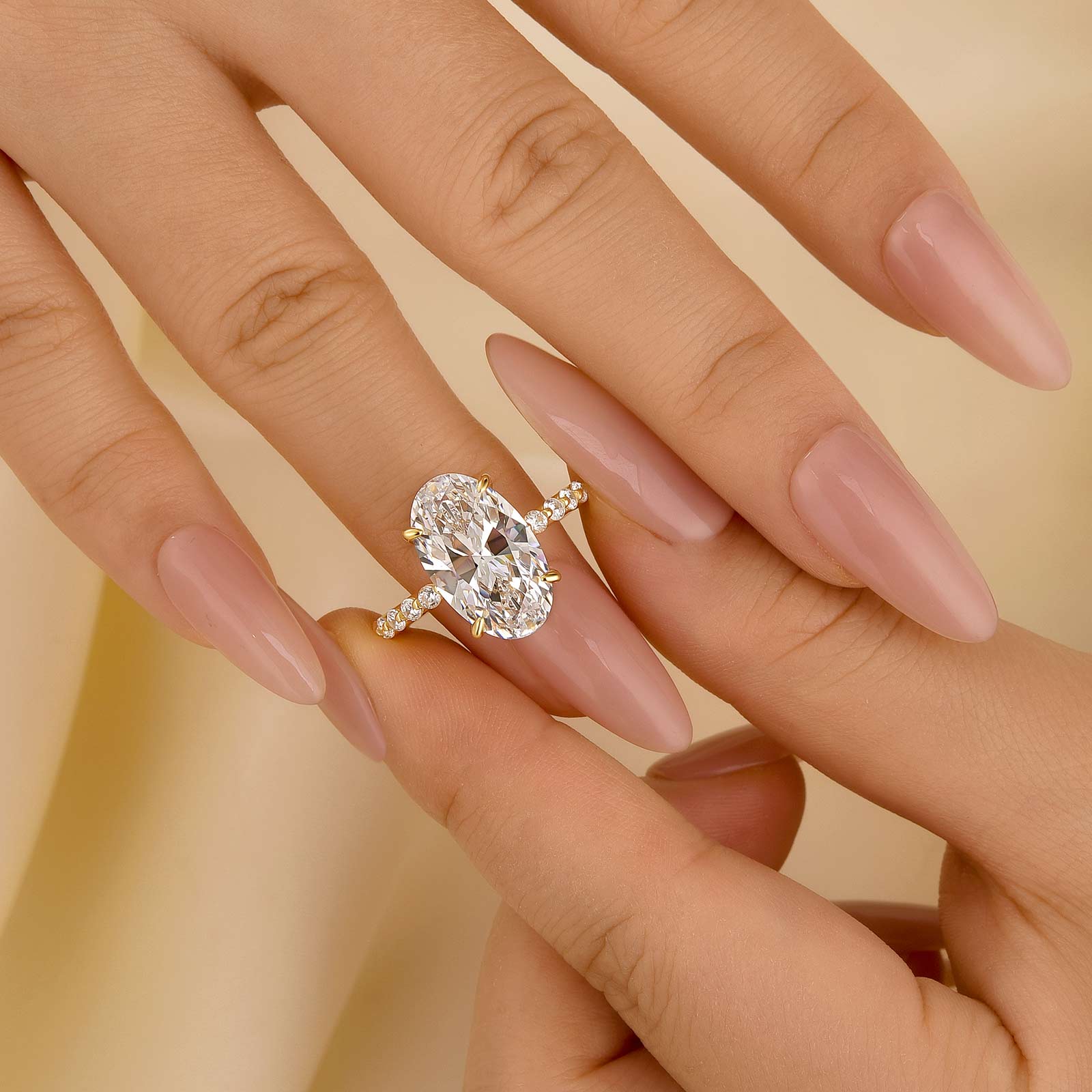 S925 5.0Ct Oval Cut Side Stone Yellow Gold Engagement Ring For Woman - louilyjewelry