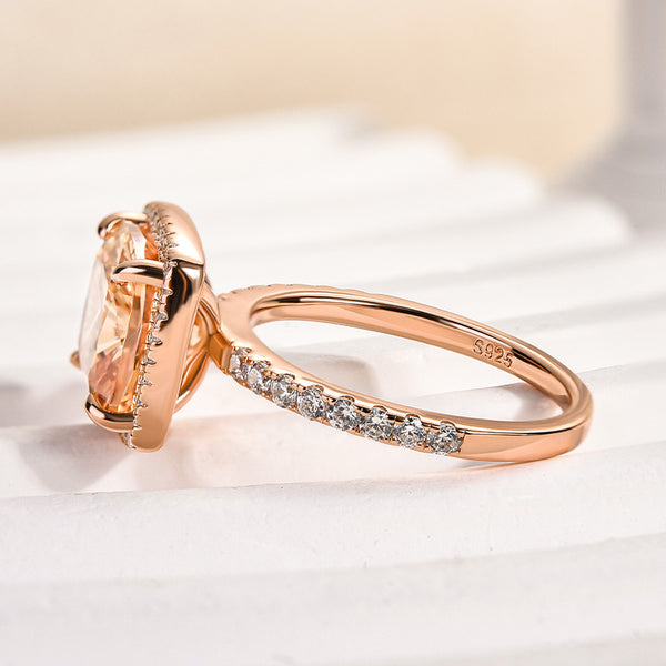 Louily Elegant Rose Gold Halo Cushion Cut Champagne Engagement Ring In Sterling Silver