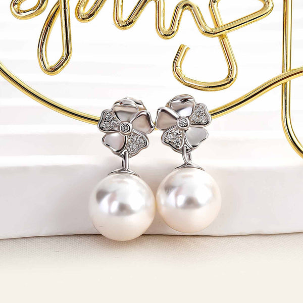 Louily Elegant Pearl Earrings In Sterling Silver For Woman