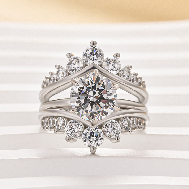 Louily Unique Crown Design Round Cut Insert Wedding Ring Set - louilyjewelry