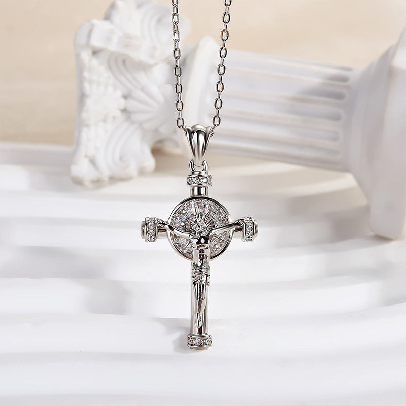 Louily White Gold Cross Design Pendant Necklace In Sterling Silver - louilyjewelry