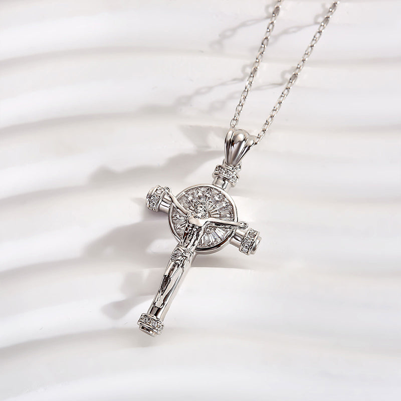 Louily White Gold Cross Design Pendant Necklace In Sterling Silver - louilyjewelry