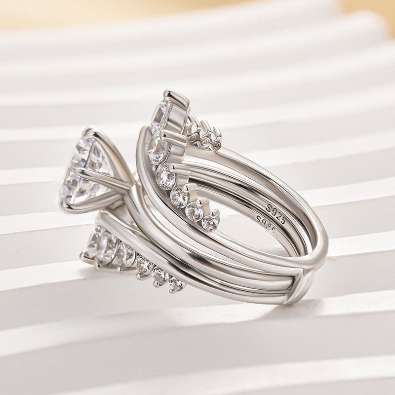 Louily Unique Crown Design Round Cut Insert Wedding Ring Set - louilyjewelry