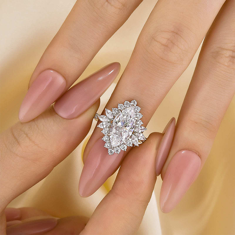 Vintage 3.0Ct Halo Marquise Cut Engagement Ring Travel Ring In Sterling Silver - louilyjewelry