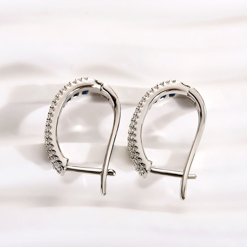 Louily Unique Blue Sapphire Emerald Cut Earrings In Sterling Silver - louilyjewelry