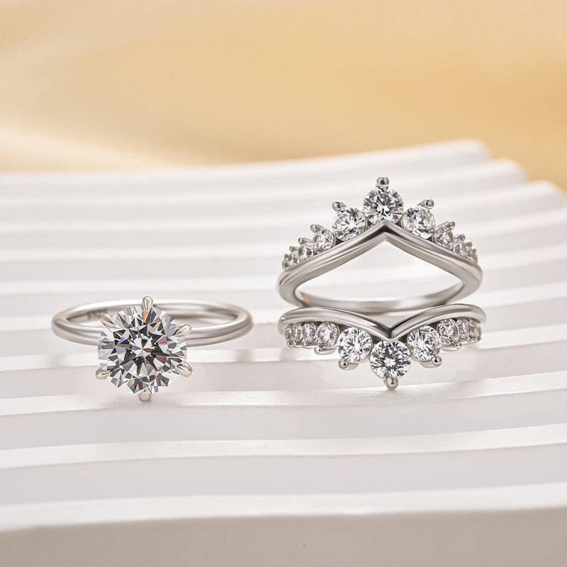 Louily Unique Crown Design Round Cut Insert Wedding Ring Set - louilyjewelry