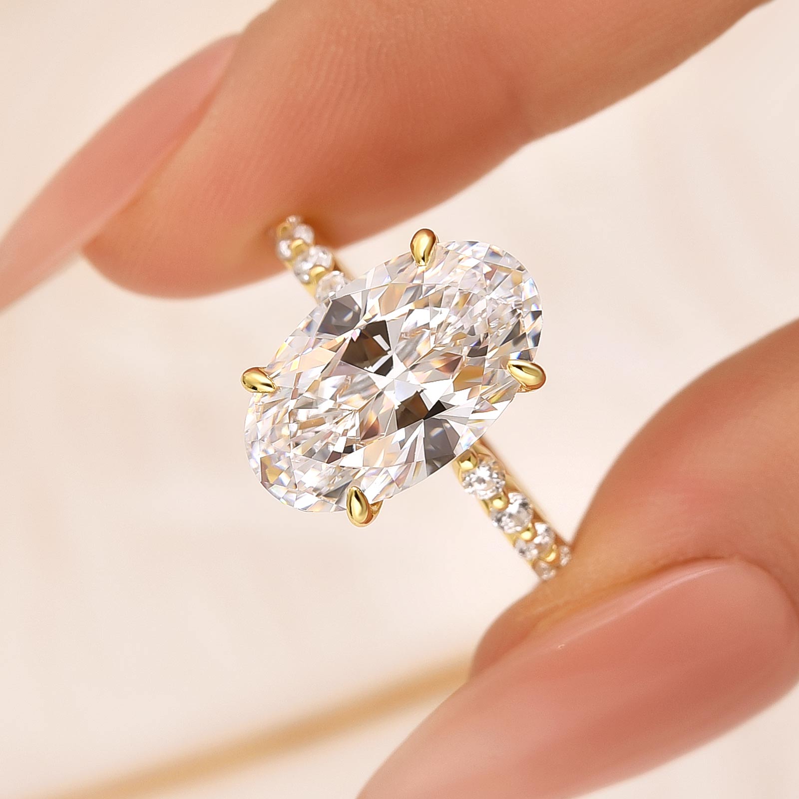 S925 5.0Ct Oval Cut Side Stone Yellow Gold Engagement Ring For Woman - louilyjewelry