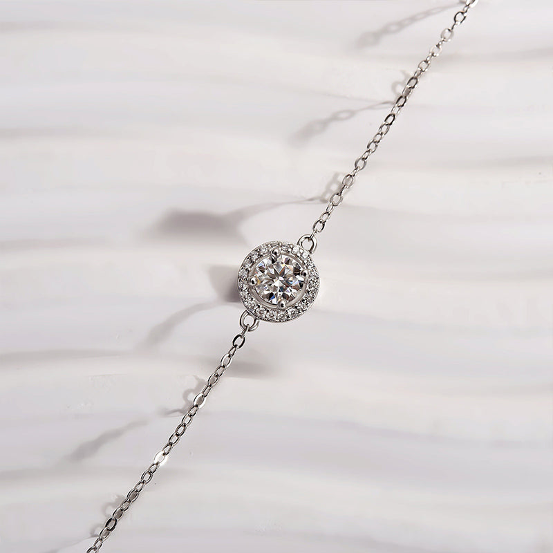 Louily Timeless Moissanite Halo Round Cut Bracelet In Sterling Silver - louilyjewelry