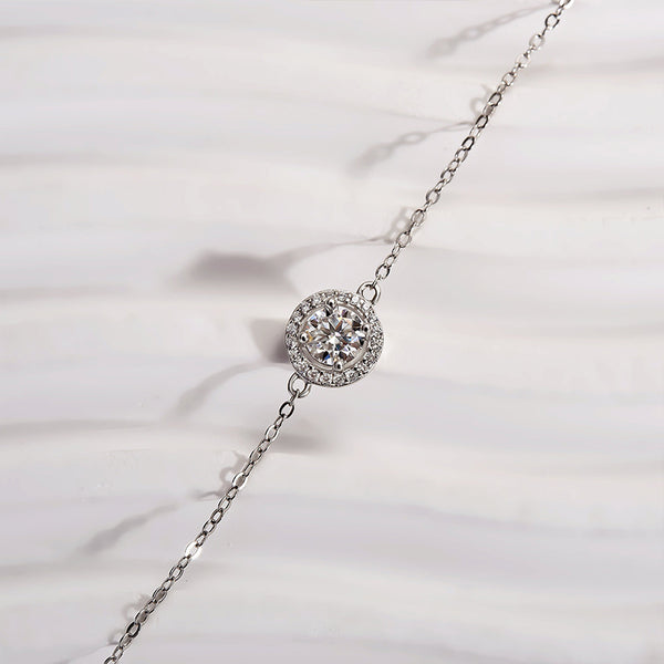 Louily Timeless Halo Round Cut Moissanite Bracelet In Sterling Silver