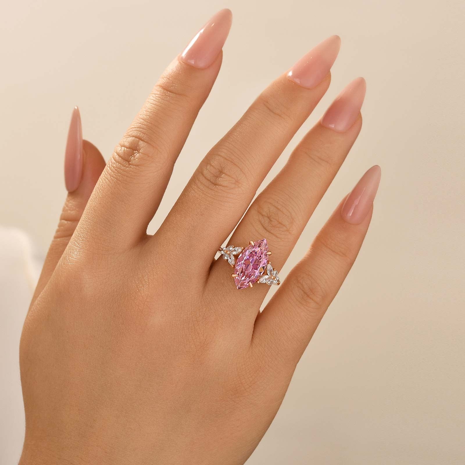 4.0 Ct Marquise Cut Pink Stone Engagement Ring
