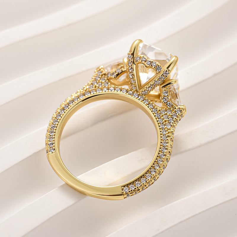 Louily Radiant Cut Three Stone Engagement Ring With Two Heart Cut Side Stones - louilyjewelry