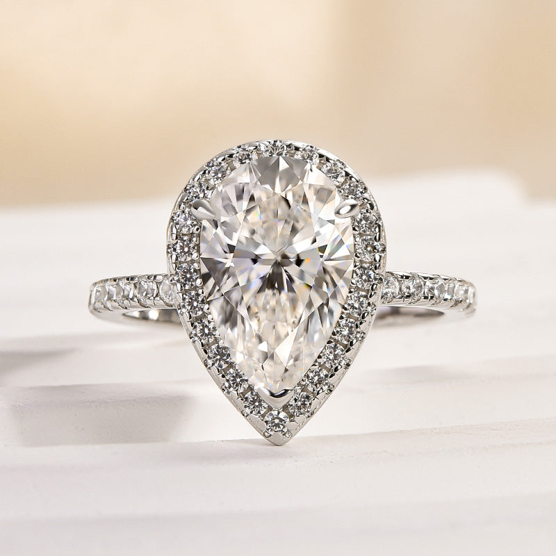 Louily Moissanite 3.0 Carat Halo Pear Cut Engagement Ring - louilyjewelry