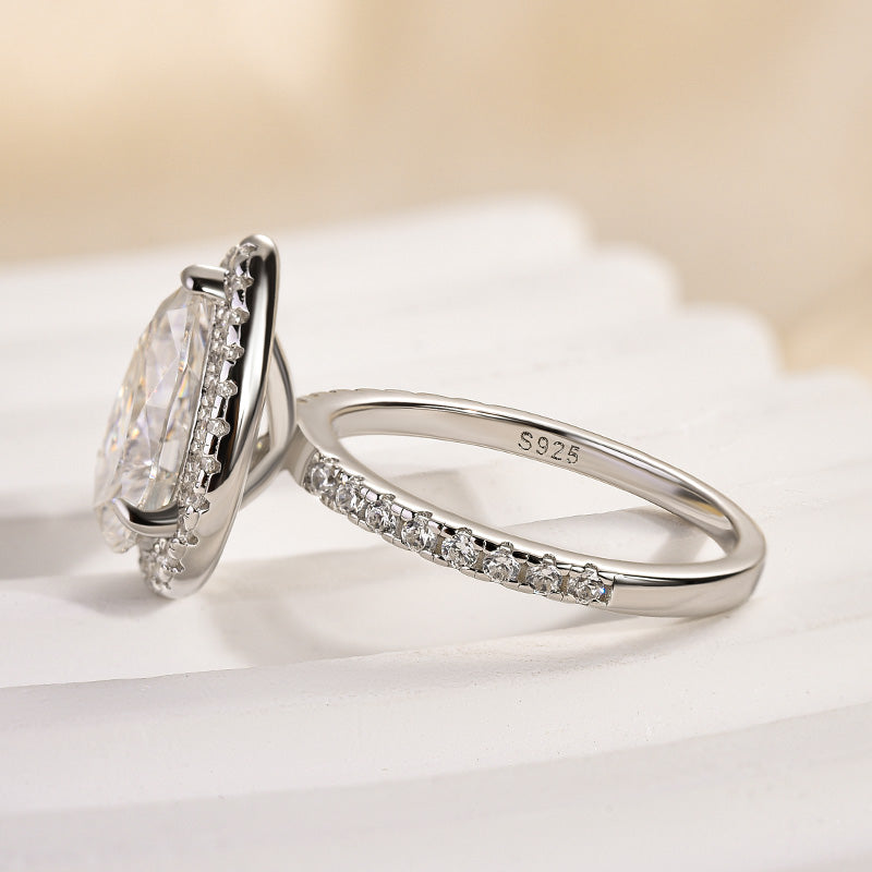 Louily Moissanite 3.0 Carat Halo Pear Cut Engagement Ring - louilyjewelry