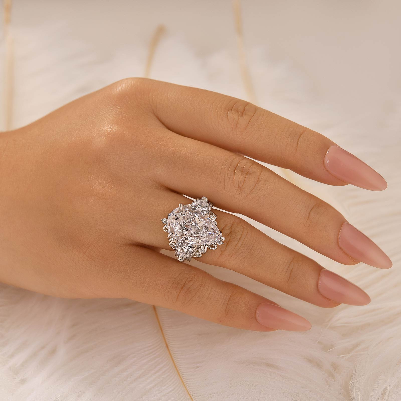 8.0 Carat Pear Cut Three Stone Insert Wedding Ring Set With Engagement Ring Enhancer