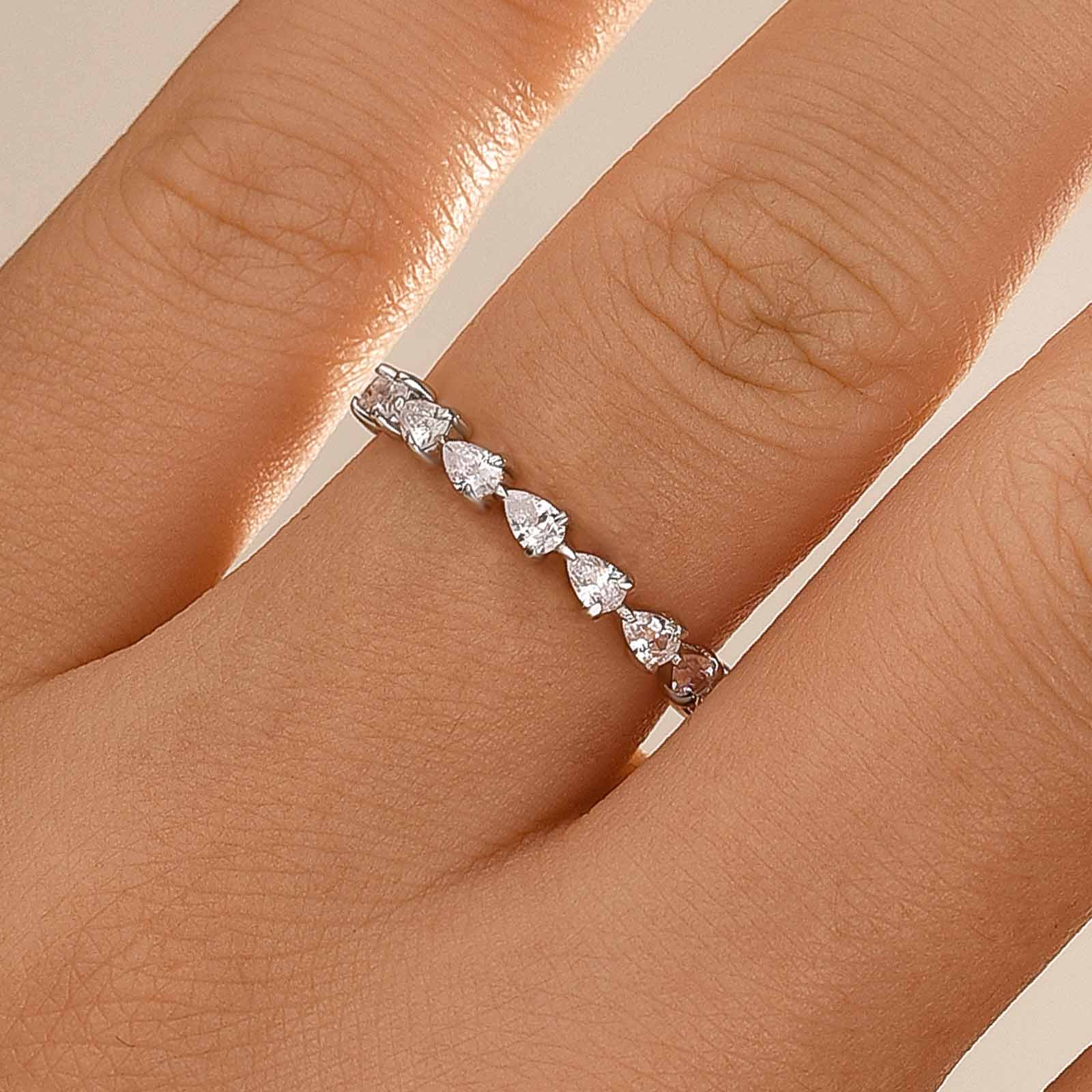 Louily Full Eternity Pear Cut White Gold Wedding Band Anniversary Rings For Women - louilyjewelry