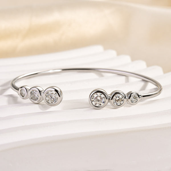 Louily Moissanite Bezel Round Cut Open Bracelet