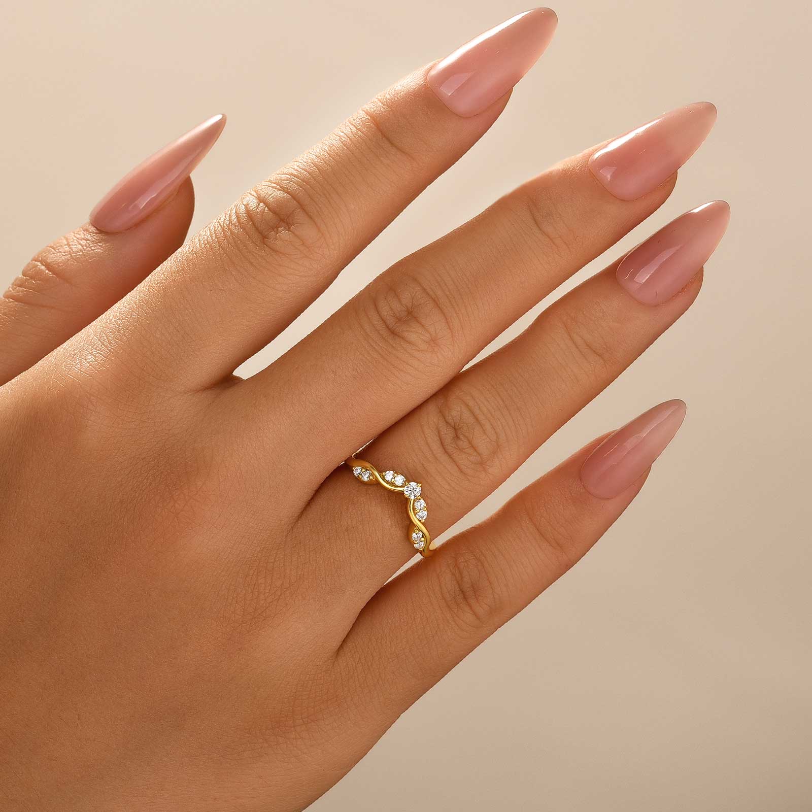 Elegant Round Cut Yellow Gold Half Eternity Wedding Band