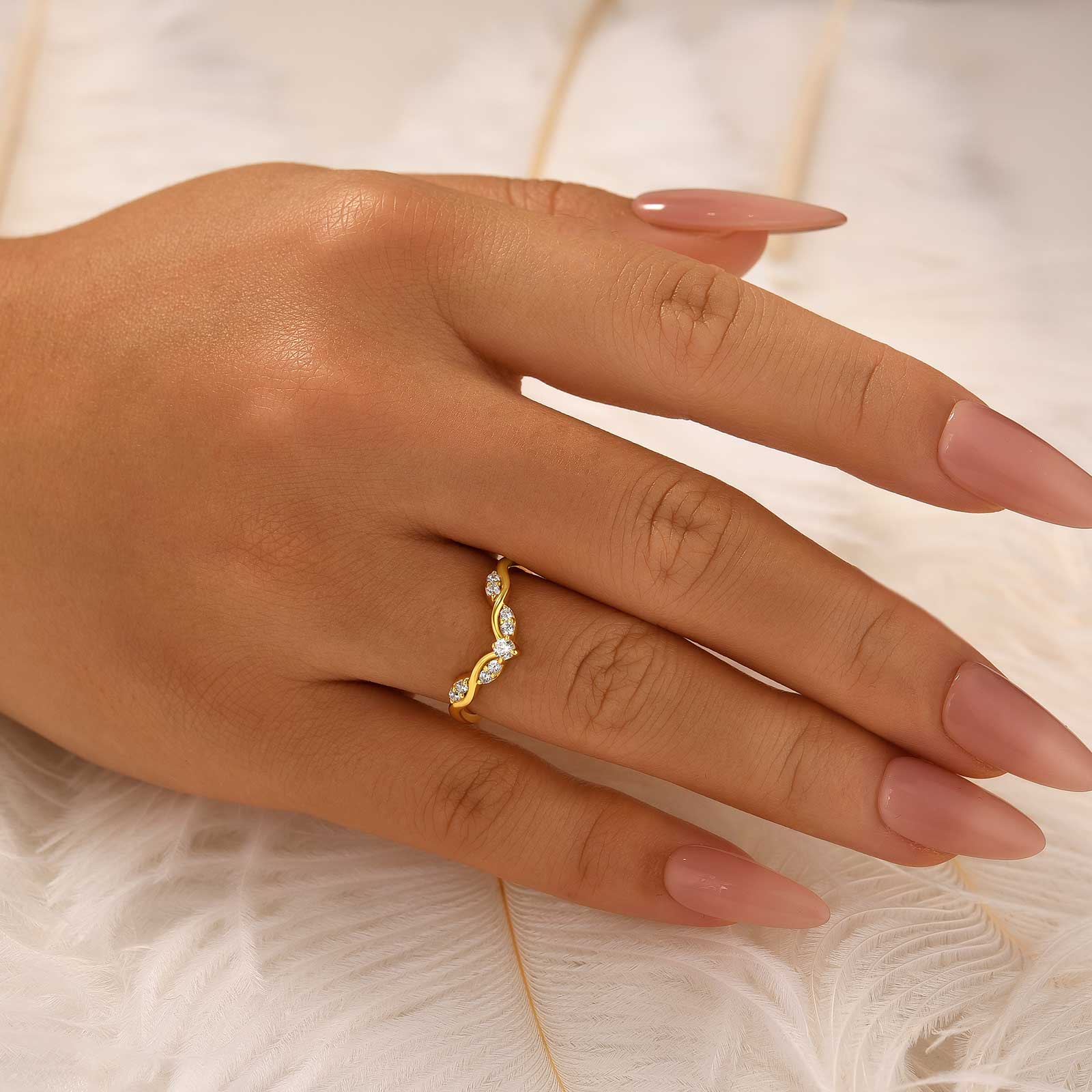 Elegant Round Cut Yellow Gold Half Eternity Wedding Band