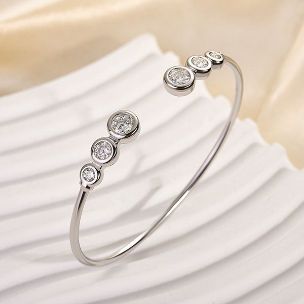 Louily Moissanite Bezel Round Cut Open Bracelet