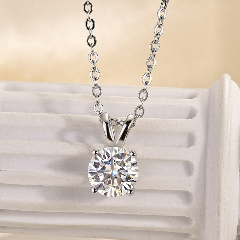 Louily Moissanite 1.0 Ct Round Cut White Gold 4 Prong Pendant Necklace - louilyjewelry