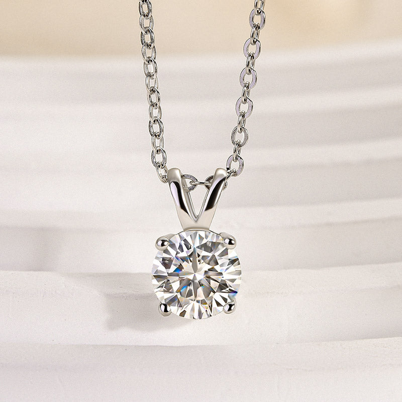 Louily Moissanite 1.0 Ct Round Cut White Gold 4 Prong Pendant Necklace - louilyjewelry