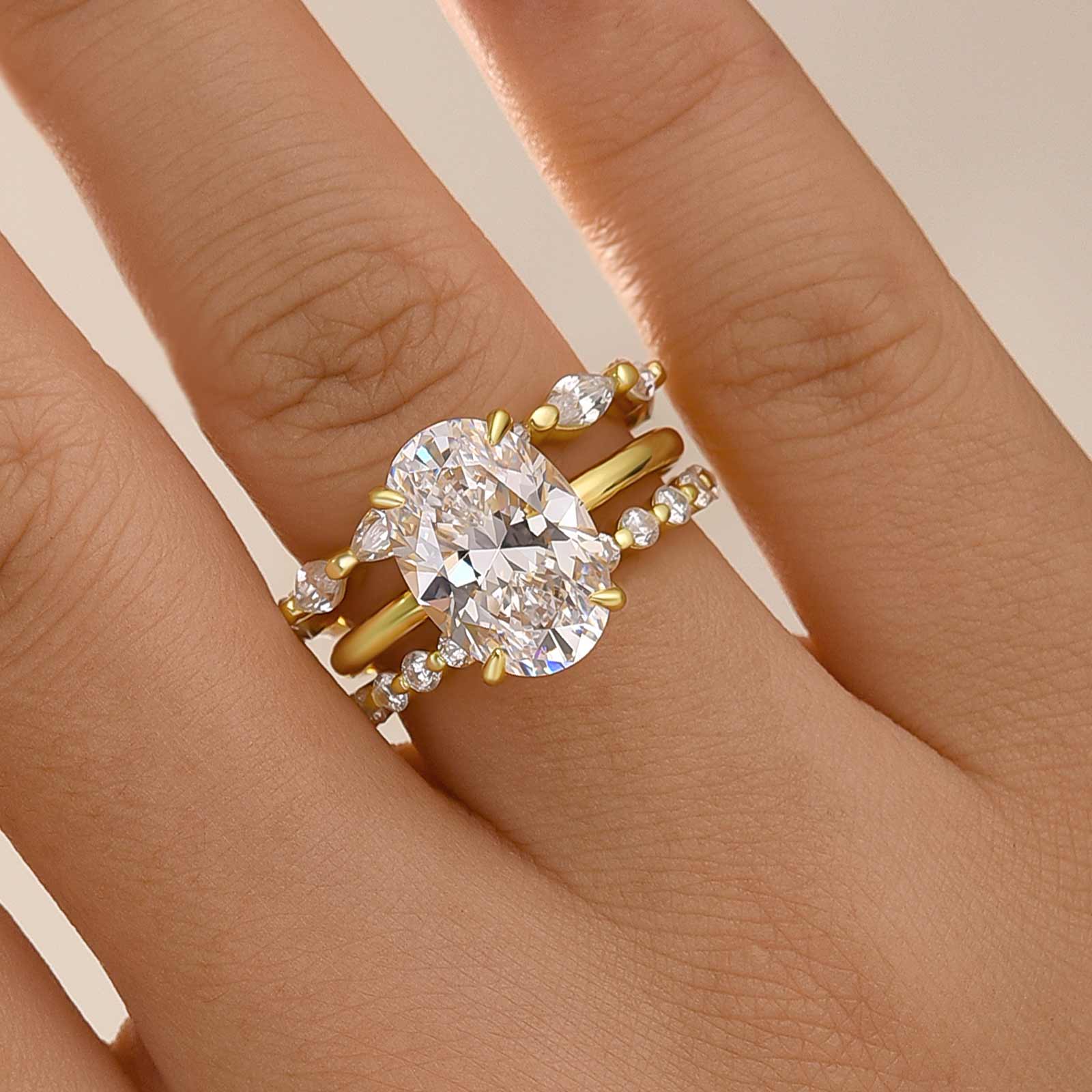 3PC 4.5Ct Oval Cut Wedding Ring Set Travel Rings In Sterling Silver