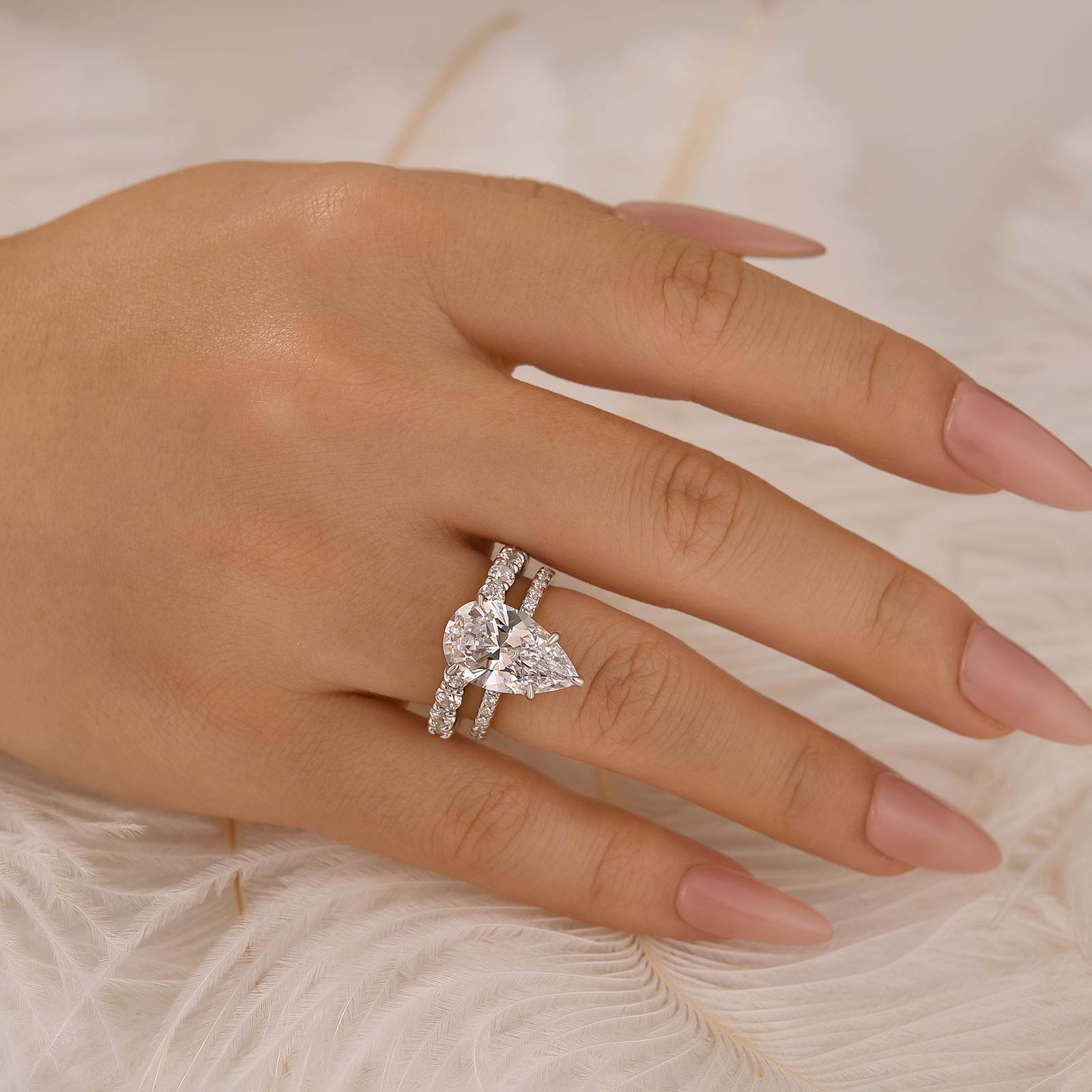 4.5Ct Pear Cut Wedding Ring Set With Round Cut Eternity Wedding Band