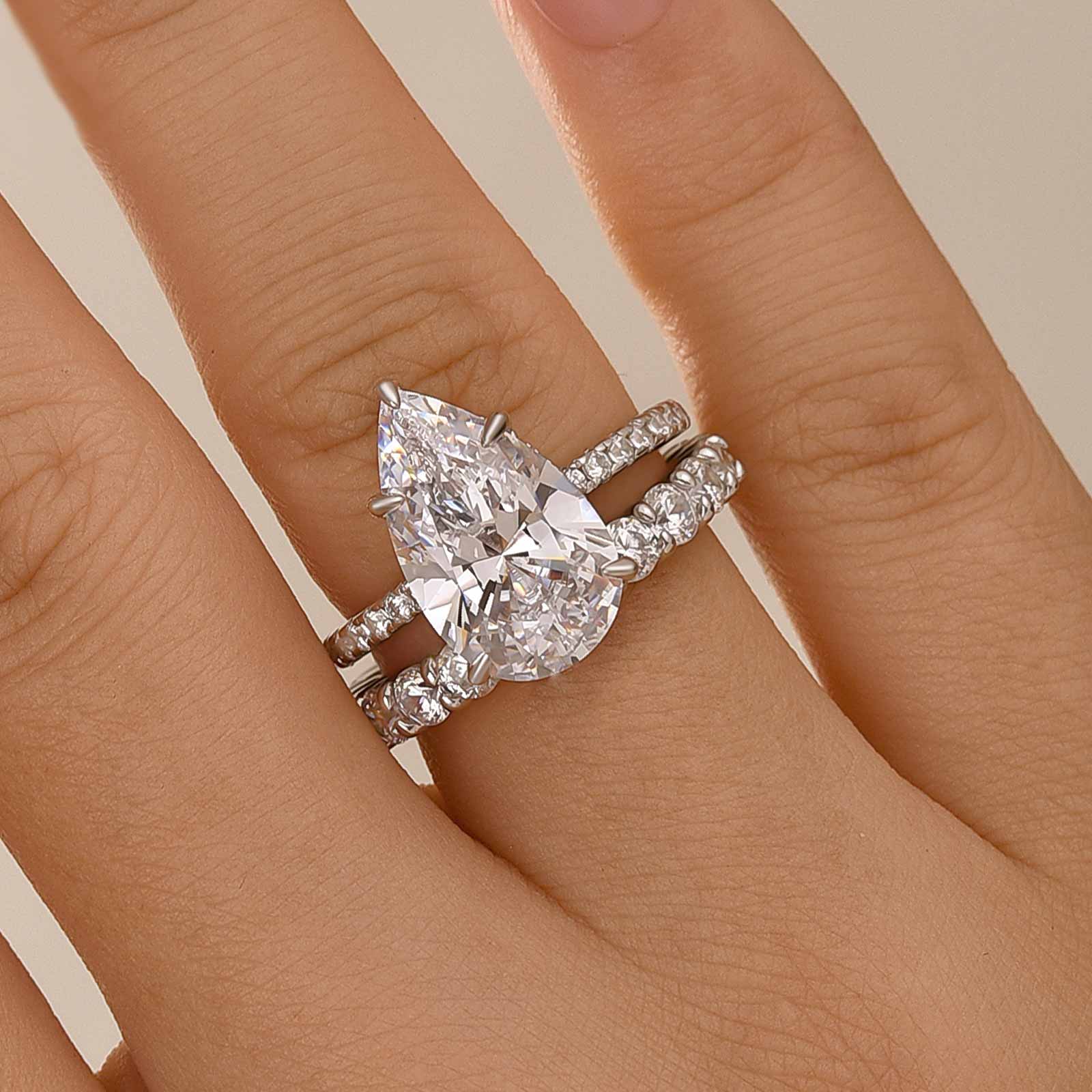 4.5Ct Pear Cut Wedding Ring Set With Round Cut Eternity Wedding Band