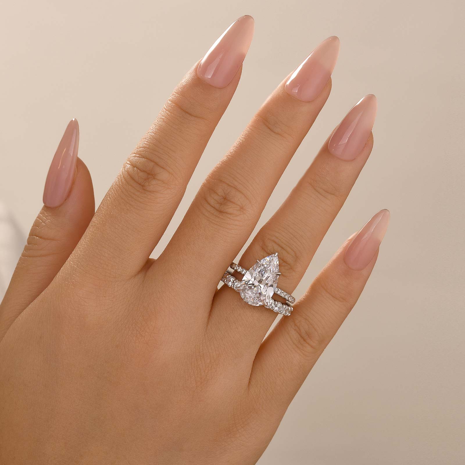 4.5Ct Pear Cut Wedding Ring Set With Round Cut Eternity Wedding Band