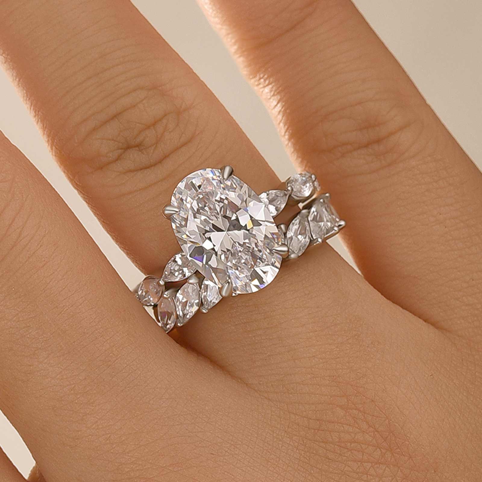 Classic 4.5Ct Oval Cut Wedding Ring Set With Marquise Cut Wedding Band