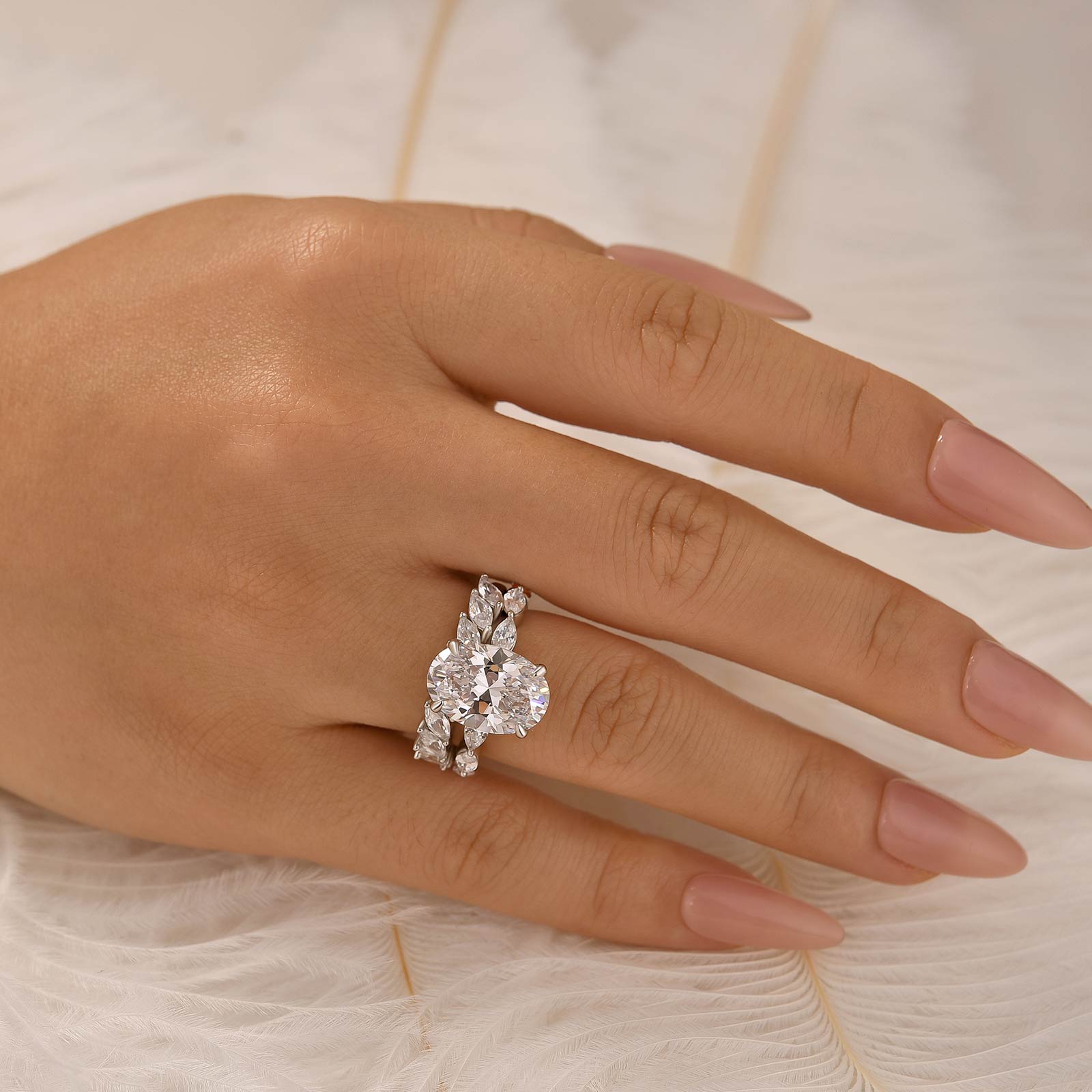 Classic 4.5Ct Oval Cut Wedding Ring Set With Marquise Cut Wedding Band