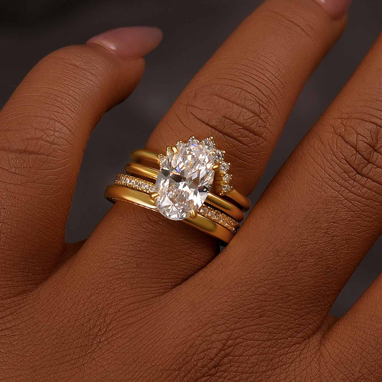 4PC Vintage 4.0Ct Oval Cut Wedding Ring Set Travel Rings