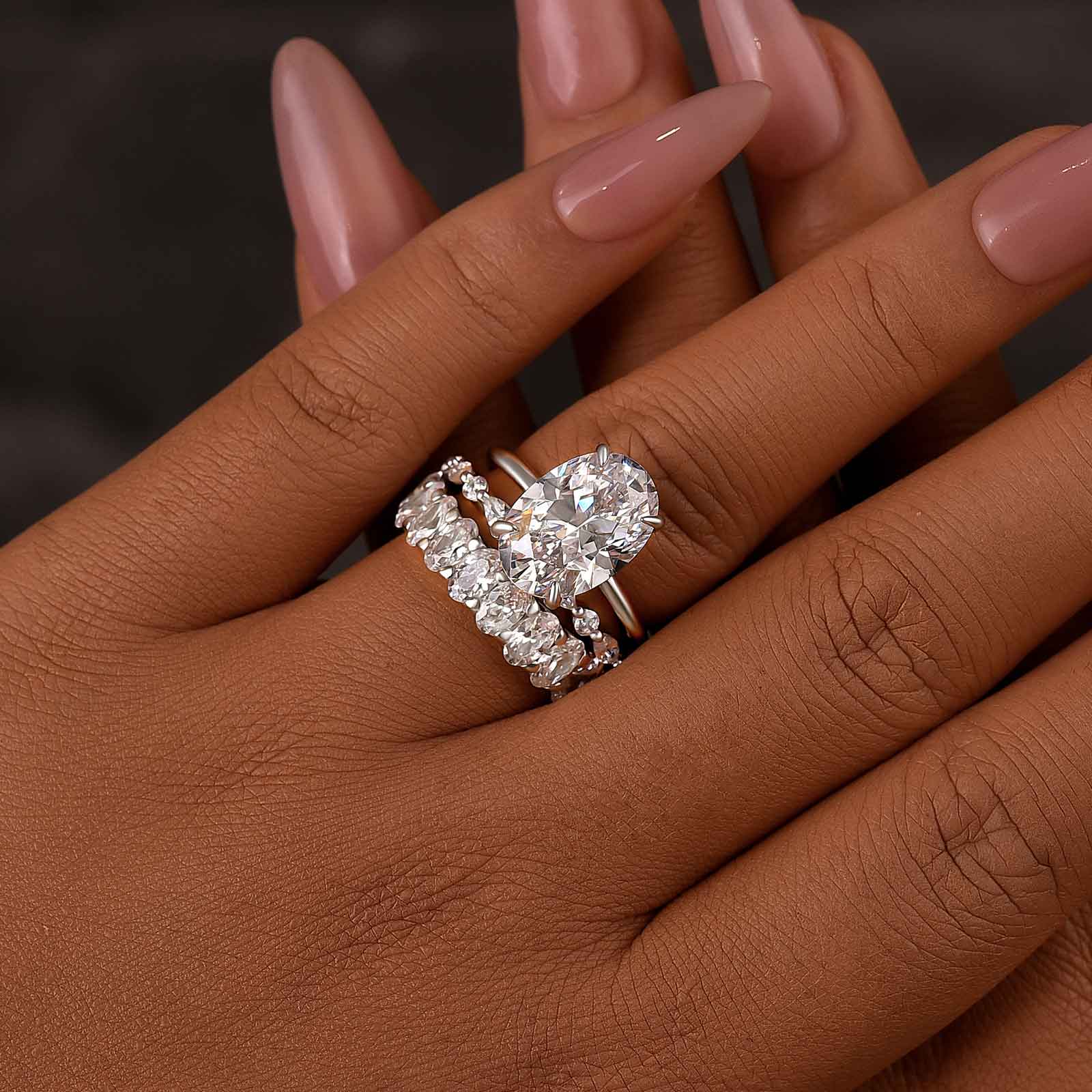 Elegant 5.5Ct Oval Cut Solitaire Wedding Ring Set with Round & Marquise Accent Bands