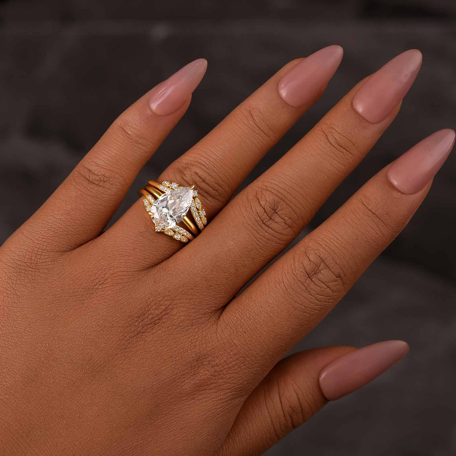 4.0Ct Solitaire Pear Cut Wedding Ring For Her With Enhancer Wedding Band