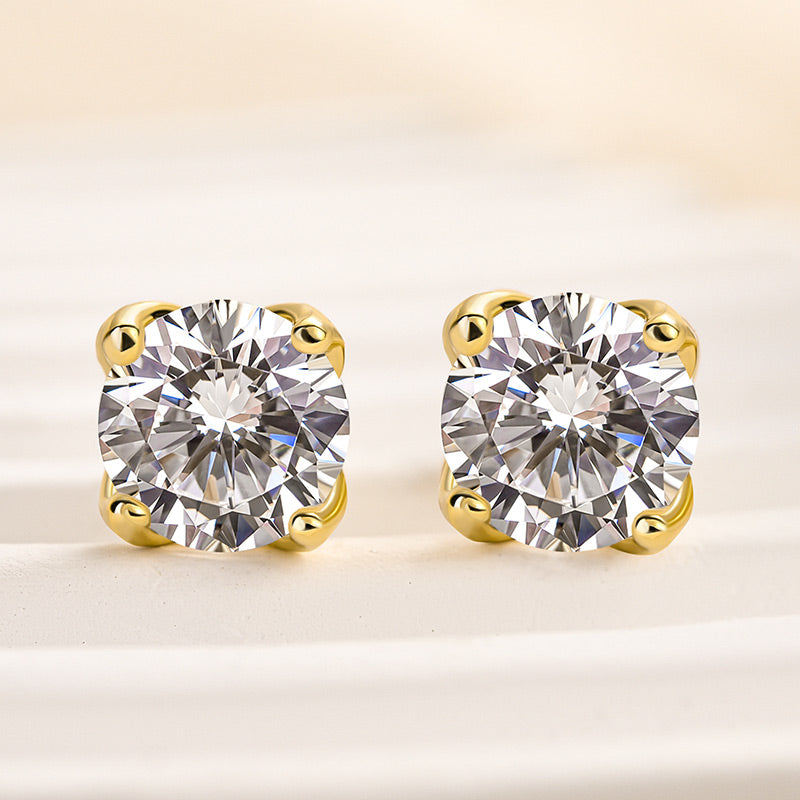 Louily Stunning Yellow Gold Round Cut Earrings In Sterling Silver - louilyjewelry