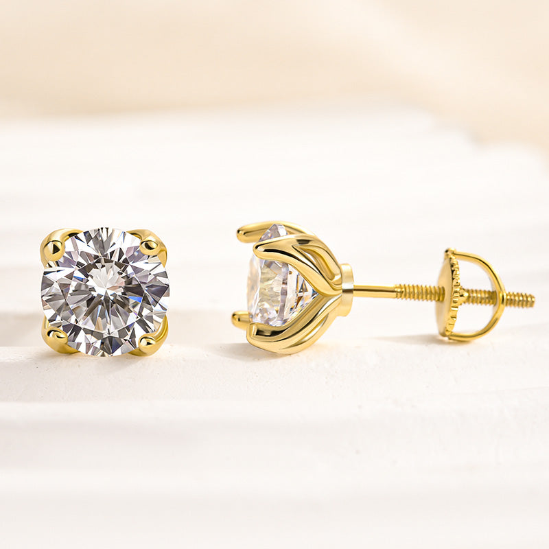 Louily Stunning Yellow Gold Round Cut Earrings In Sterling Silver - louilyjewelry