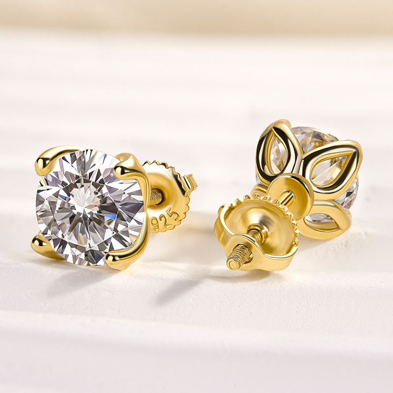 Louily Stunning Yellow Gold Round Cut Earrings In Sterling Silver - louilyjewelry