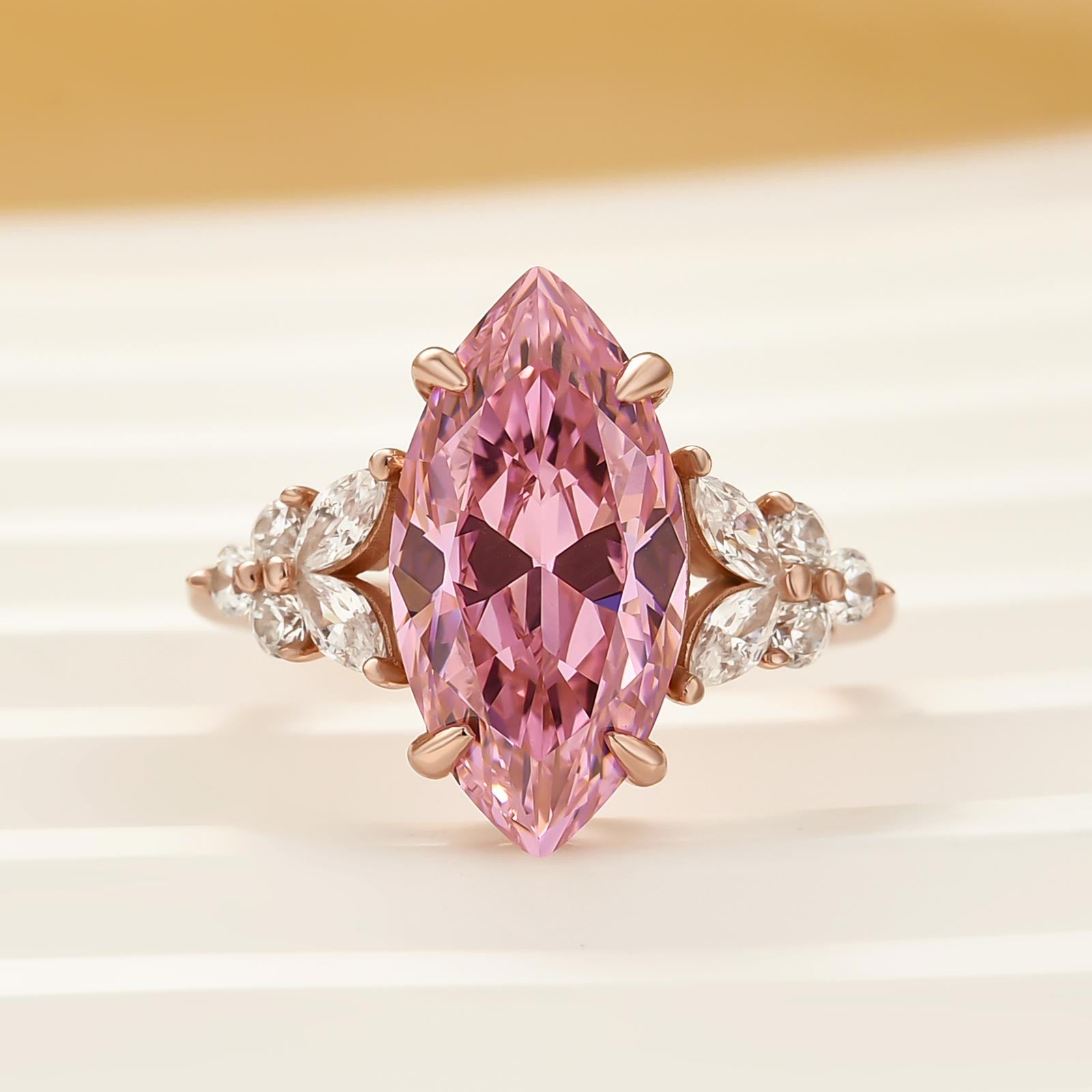 4.0 Ct Marquise Cut Pink Stone Engagement Ring