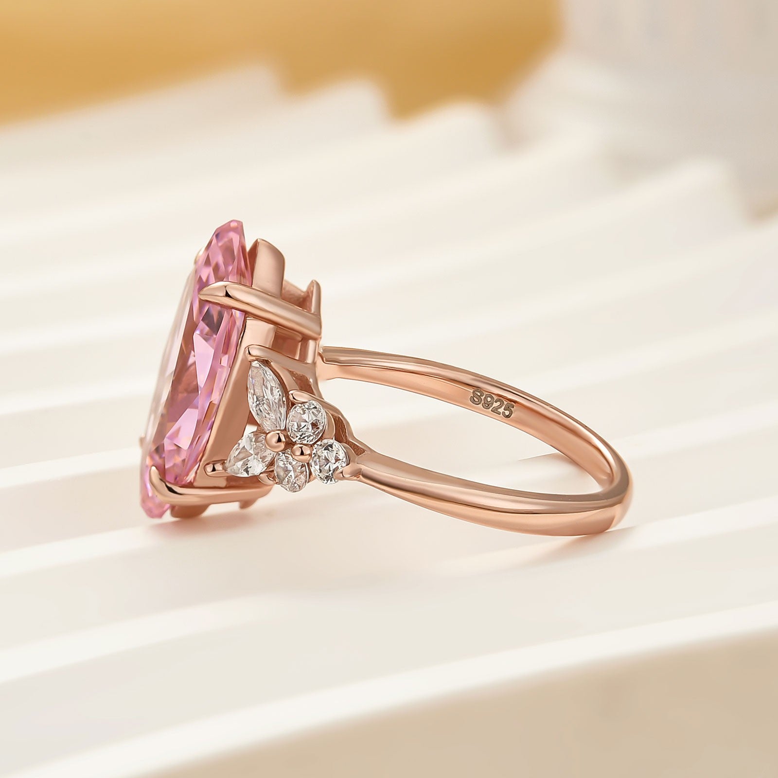 4.0 Ct Marquise Cut Pink Stone Engagement Ring