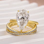 Moissanite 4.0 Ct Pear Cut Yellow Gold Wedding Ring With X Criss Cross Wedding Band - louilyjewelry