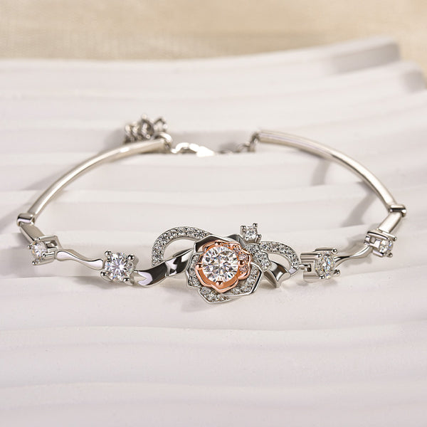 Louily Moissanite Flower Design Round Cut Bracelet