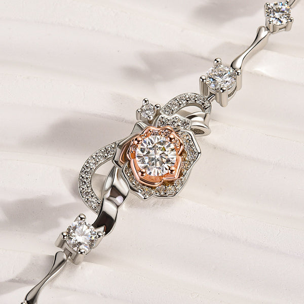 Louily Moissanite Flower Design Round Cut Bracelet