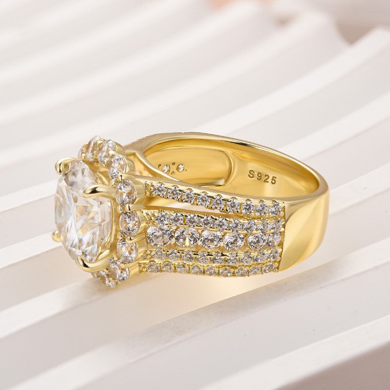 Moissanite Halo Split Shank 4.0Ct Round Cut Yellow Gold Engagement Ring