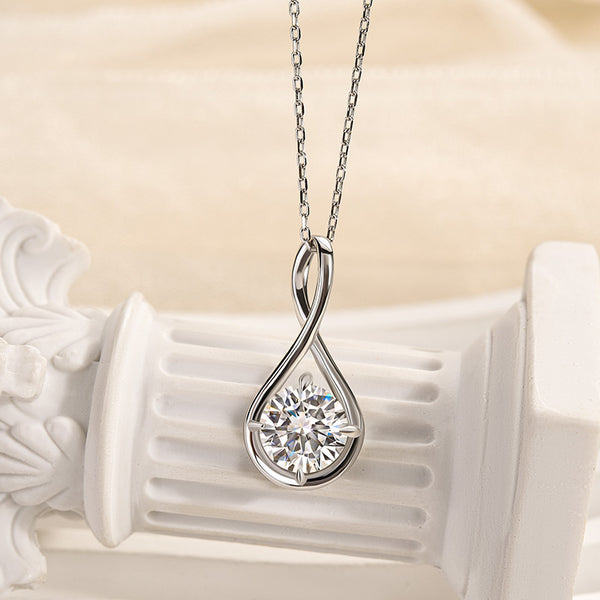 Louily Special Twist Round Cut Moissanite Pendant Necklace In Sterling Silver